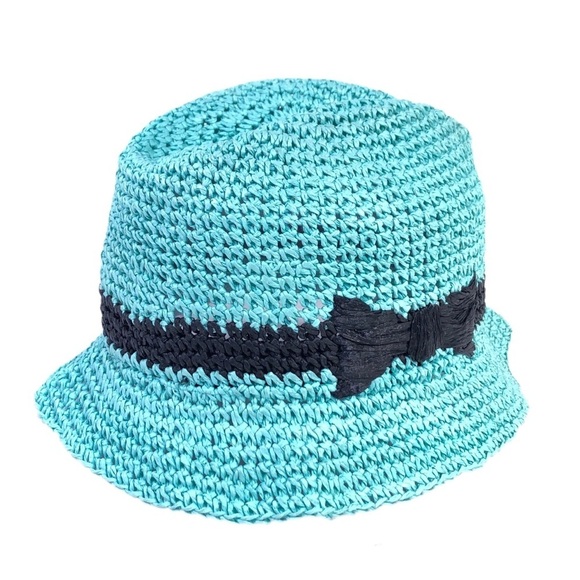 Kate Spade NY Hats Off Pack It Up Blue Paper Crochet Summer Bow Fedora Hat NWT main image 4
